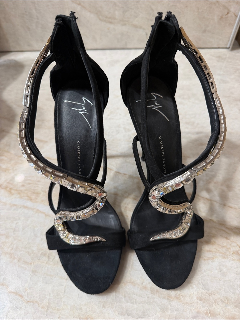 RARE Giuseppe Zanotti Crystal Snake Serpent Satin Heels EU 40